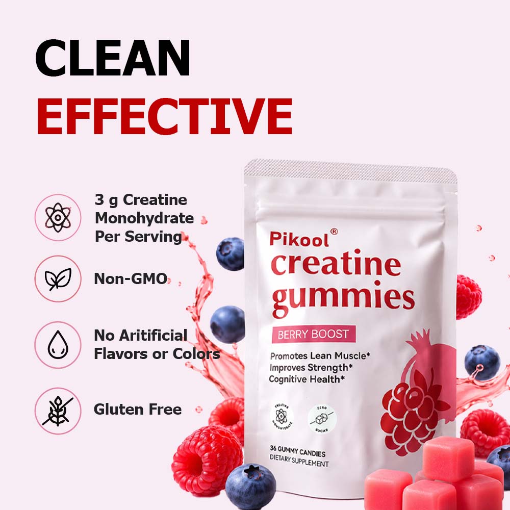 VBoost SHOP Pikool Creatine Monohydrate Gummies, Berry Flavor - Support Muscle Growth, Strength & Workout Recovery