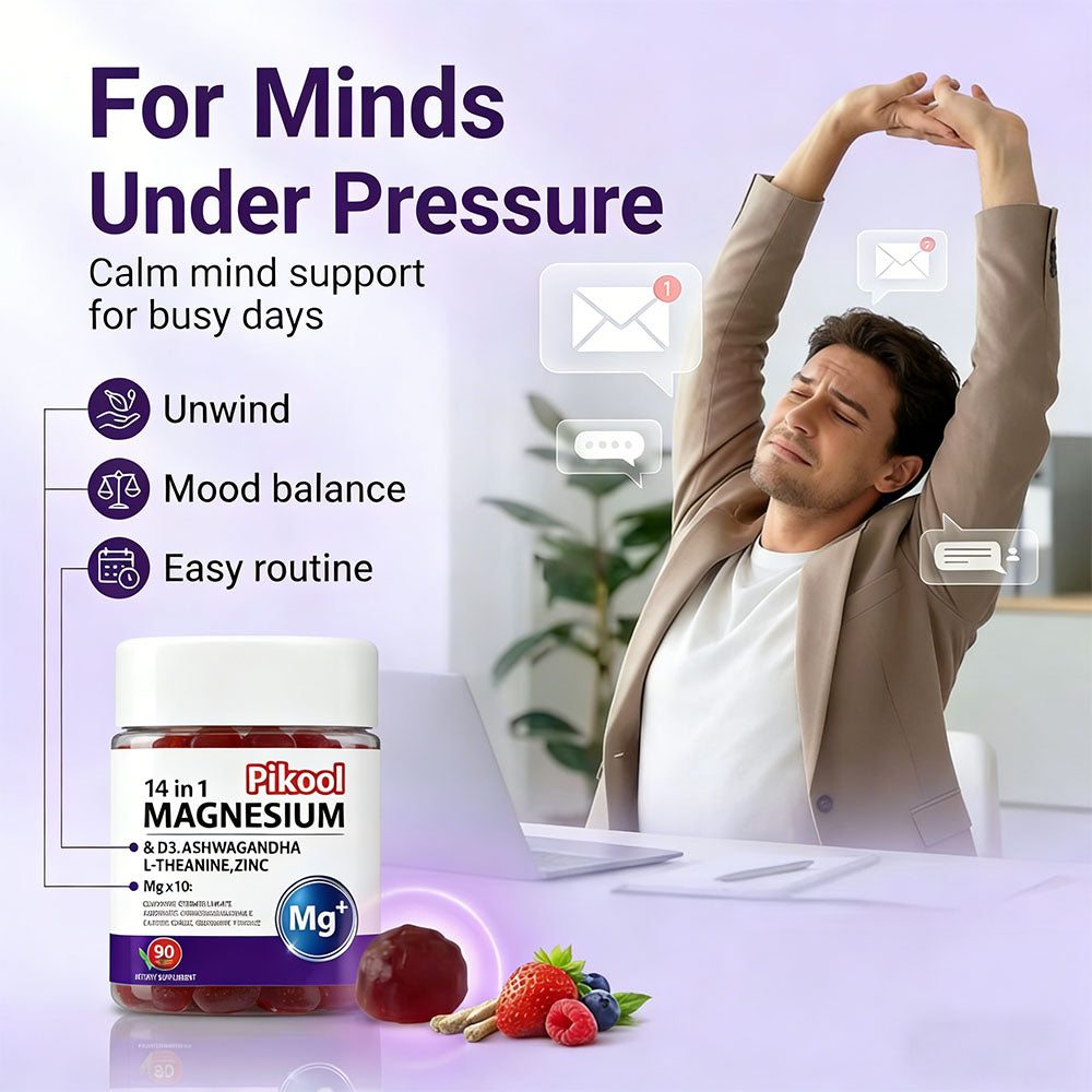VBoost SHOP Pikool Magnesium Gummies - Multi-Ingredient Formula for Stress Relief, Sleep, Muscle Relaxation & Mood Balance