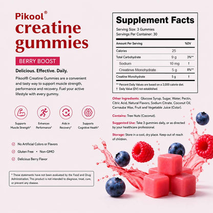 VBoost SHOP Pikool Creatine Monohydrate Gummies, Berry Flavor - Support Muscle Growth, Strength & Workout Recovery